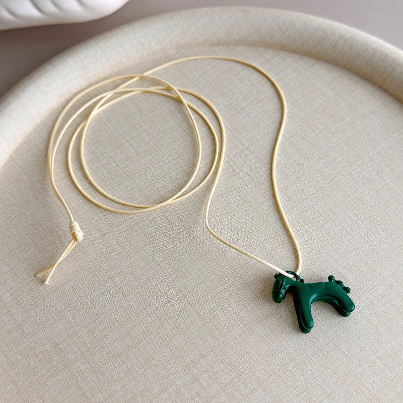LATS Fashion Colorful Horse Pendant Long Necklace for Women Adjustable Sweater Chain Necklaces Jewelry Gifts Accessories