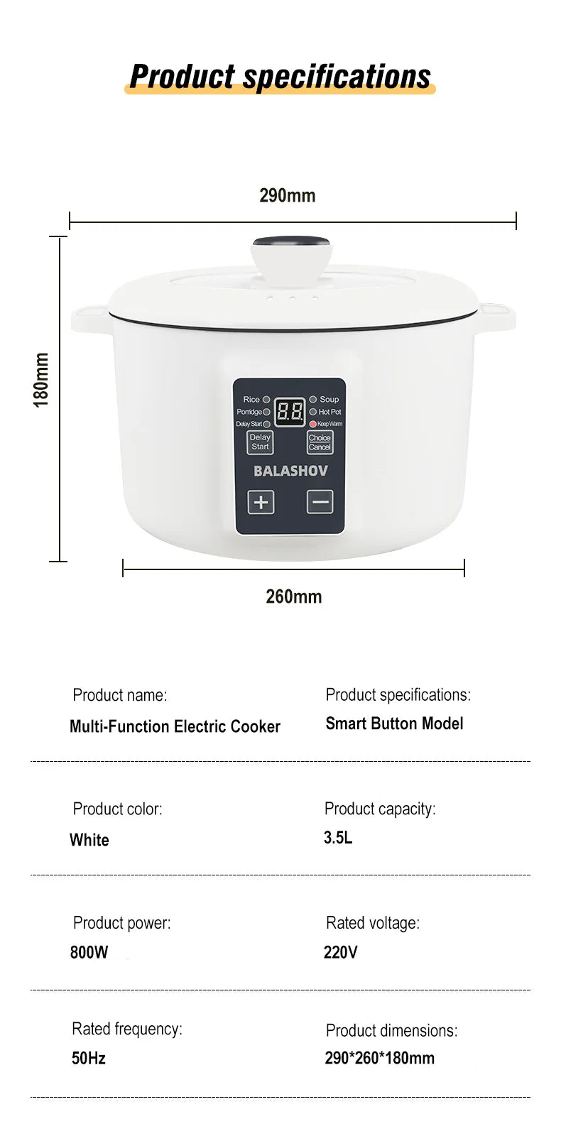 220V Household Multi Cookers 3.5L Electric Cooker Non-stick Cooking pot Hot Pot Smart Rice cooker Cooking Appliances