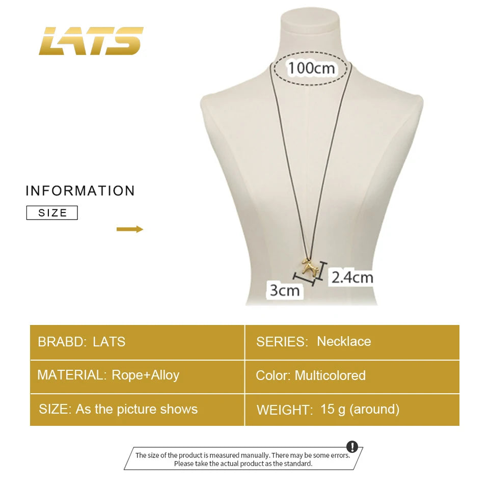 LATS Fashion Colorful Horse Pendant Long Necklace for Women Adjustable Sweater Chain Necklaces Jewelry Gifts Accessories