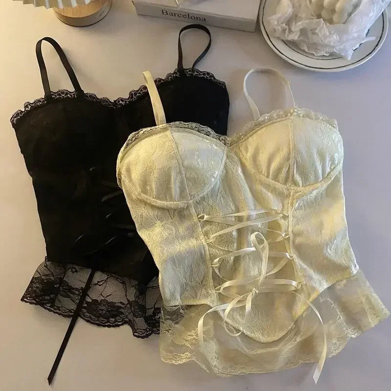 Clothes Blouses Sexy Crop Tops Women Corset Lace Bandage T-shirt Camisole Woman Sling Tank Top Fashion Sleeveless Waistcoat