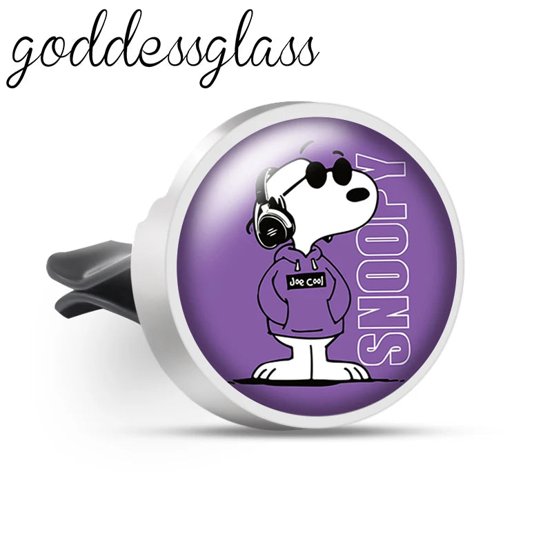 Snoopy on the Road 66 Walking Anime Photo Aromatherapy Car Decoration Clip Perfume Locket Fittings Oil Scent Gift keychain