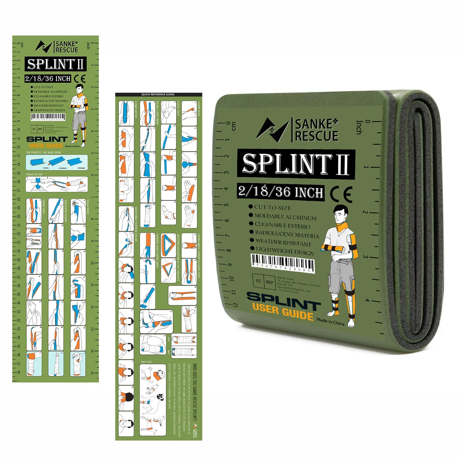 First Aid Splint 36/18"X4.3" SANKE RESCUE Wrist Thumb Support Brace Tendonitis Arthritis ifak Protector Guard Right Left Hand