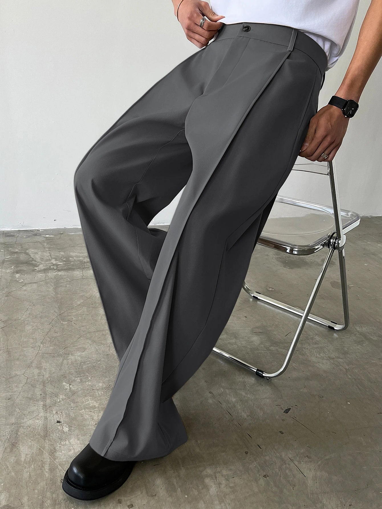 Men's High Waist Wide Leg Suit Pants Casual Loose Straight Leg Dress Pants Formal Business Streetwear Black Trousers S-2XL 1 Pie