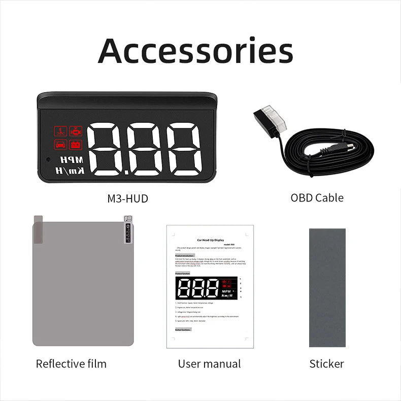 M3 OBD2 HUD / M1 GPS Head Up Display Auto Projection GPS Speedometer Digital Car Accessories Glass Projector Display HUD Alarm