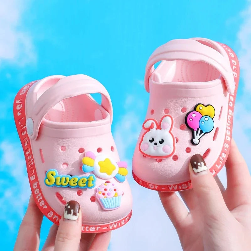 Summer Sandals For Girls Kids Baby Boys Girls Cartoon Baby Sandals Flat Heel Solid Soft Cartoon Slippers Children's Garden Shoes