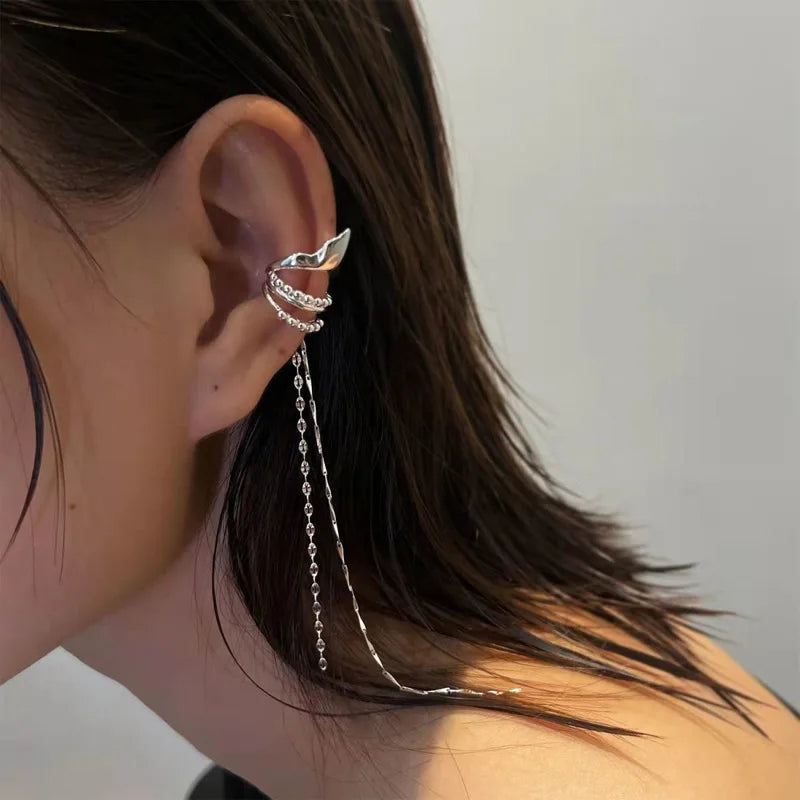 Elf Ear Clip Long Chain Tassel Clips Earrings for Women Geometric Ear Cuff No Piecing Earring Personality Jewelry Accessories