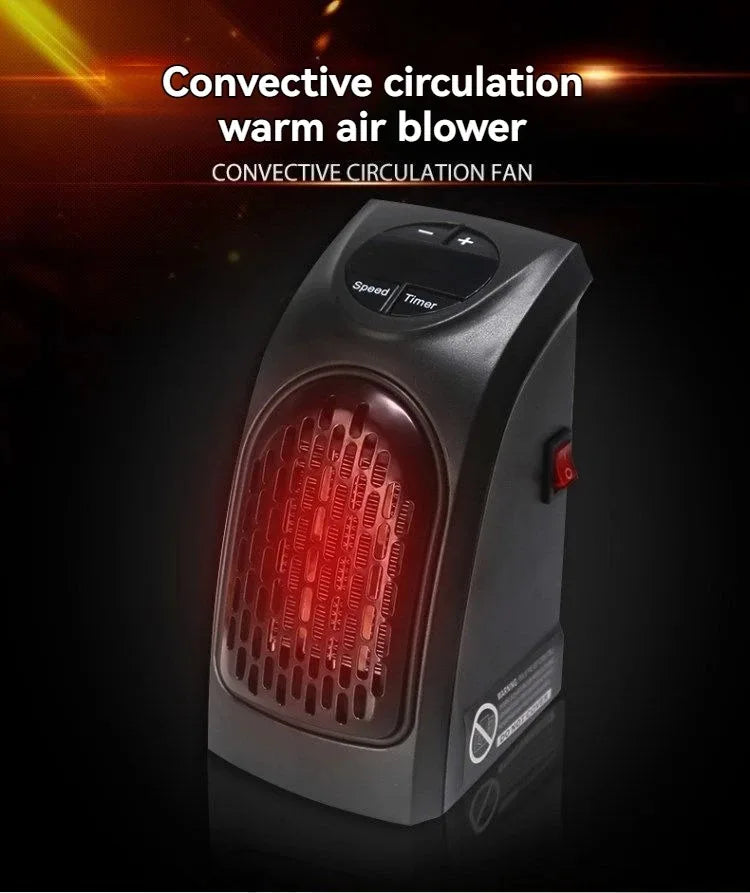 Portable Electric Heater for Rooms, Plug-In Wall Mini Radiator Fan Warmer, Compact Home Heating Appliance