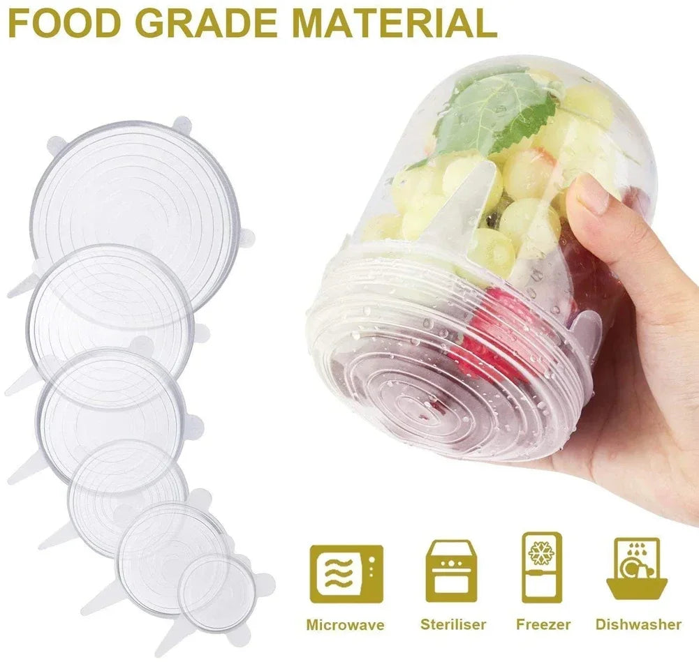 For Kitchen Accessories Plastic Adaptive Kitchen Storage Organization Container Adjustable Elastic Silicone Caps Refrigerator