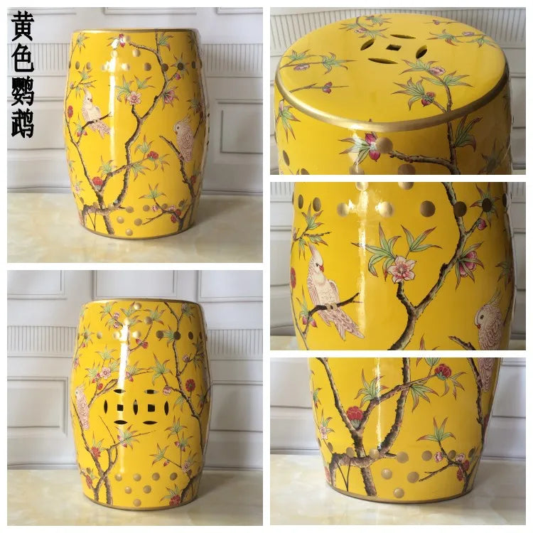 Shoe Changing Stool Flower Bird Ceramic Drum Stool Dressing Antique Drum Sitting Stool Living Room Furniture Luxury Dresser