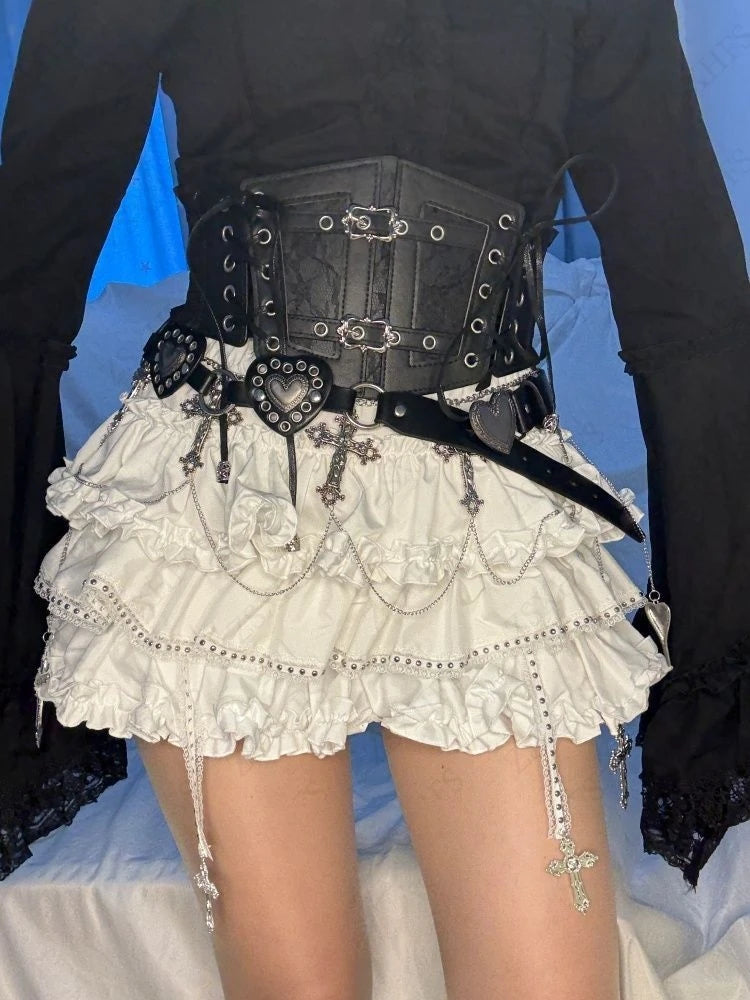 Sweet Girl Puff Skirt Kawaii Womem Clothes A-line Tiered Mini Skirt Aesthetic Lolita Bottom Vintage Femme coquettish Cute Skirts