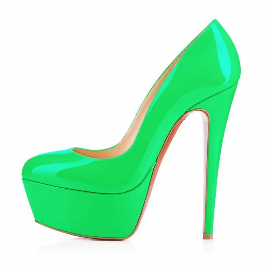 Candy Color Platform Women High Heels Shoes Round Toe Patent Leather Pumps Woman Sexy Party Wedding Shallow Ladies Shoes Size 42