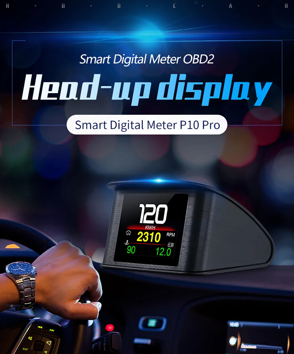 HD P10-PRO OBD2 HUD Car Head Up Display Digital Speedometer Auto On-board Computer With Speed RPM Temperature Voltage Alarm