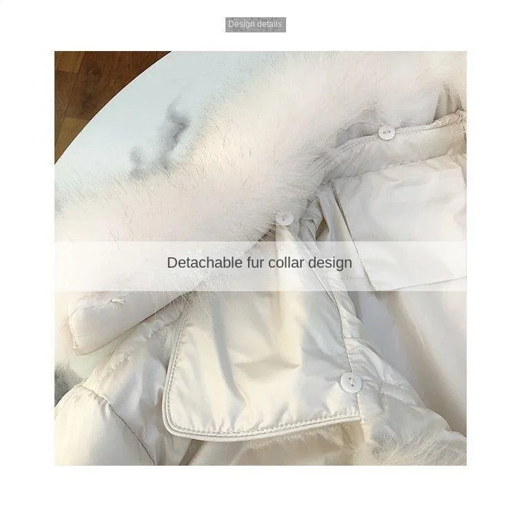 Real Fox Mink Fur Collar Coat Winter Women White Duck Down Jacket Ladies Short Warm Puffer Female Loose Vintage Parka Outerwear