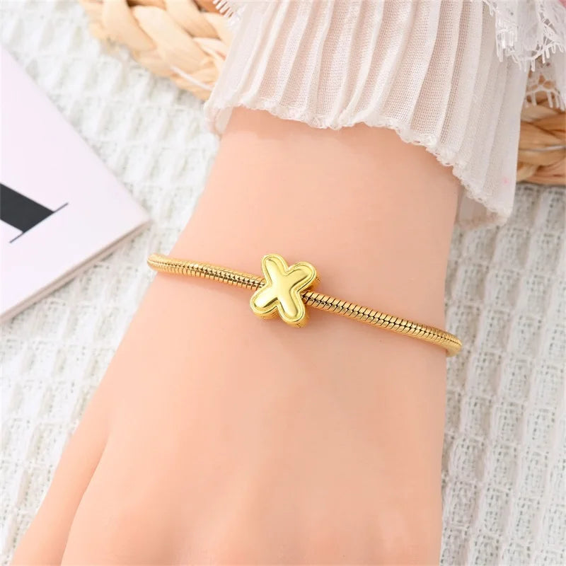 New Hot Sales 925 Sterling Silver 26 Golden Letters Charms Bead Fit Original Bracelet DIY Women Birthday Jewelry Gifts