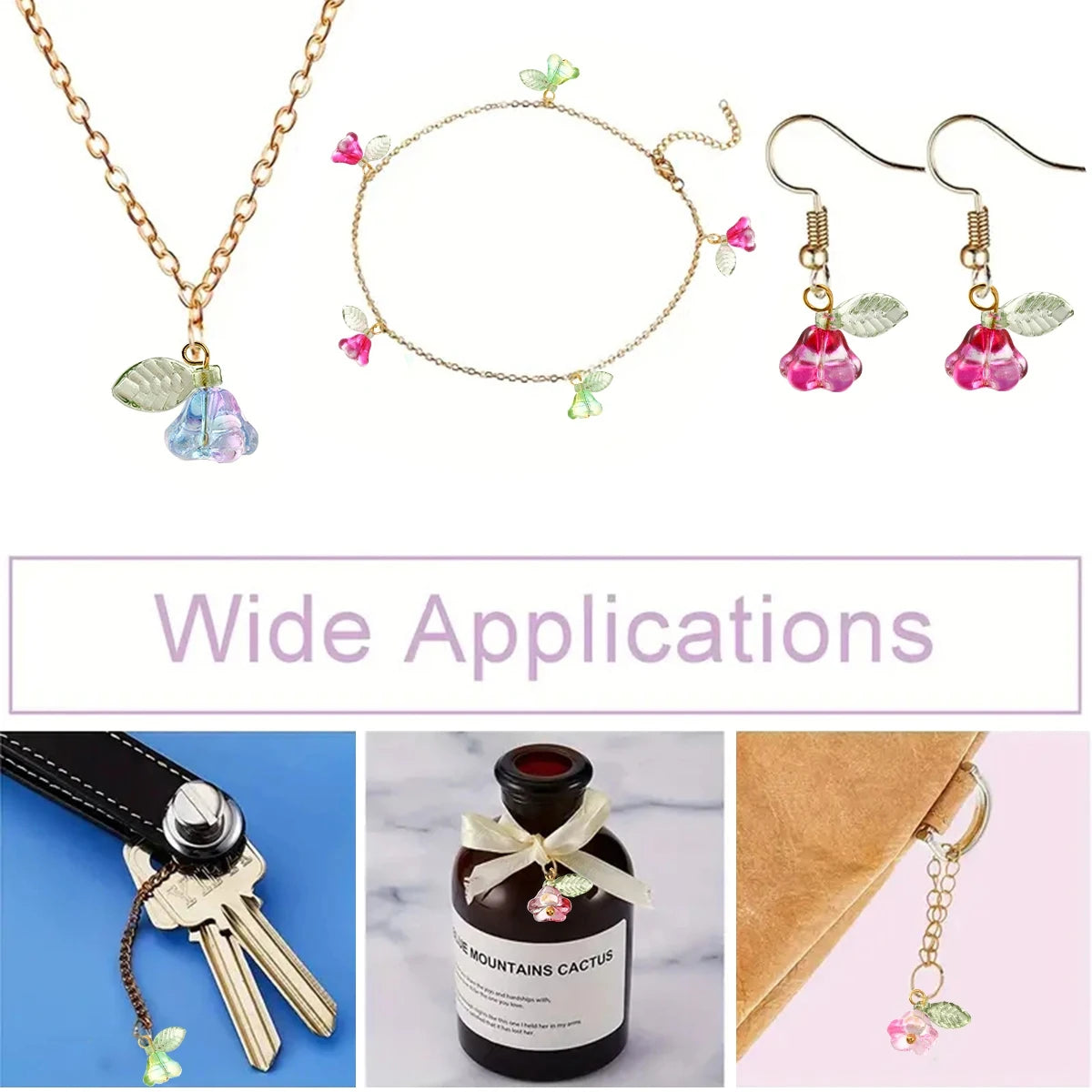 30Pcs 6 Colors Pendants beads Flower with Golden Findings Charms for Women Necklace Bracelet Earrings DIY jewelry making