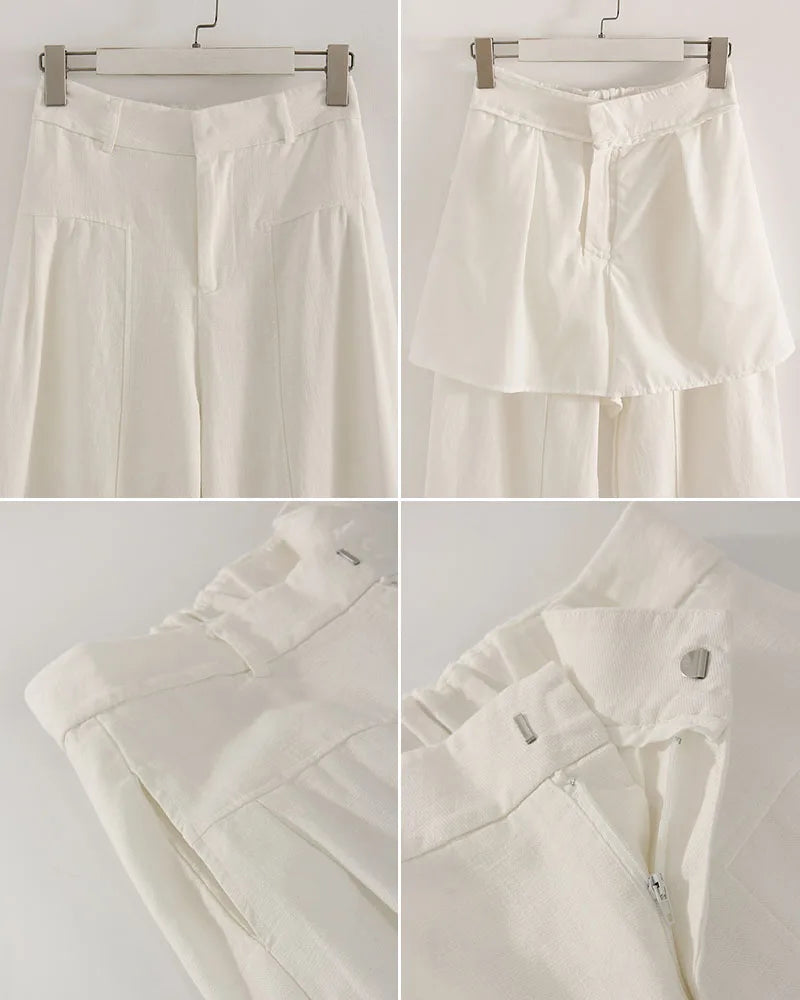 Summer White Pants For Women Cotton Formal High Waist Wide Leg Trousers Ladies Elegant Summer Women's Pants Straight Leg Office