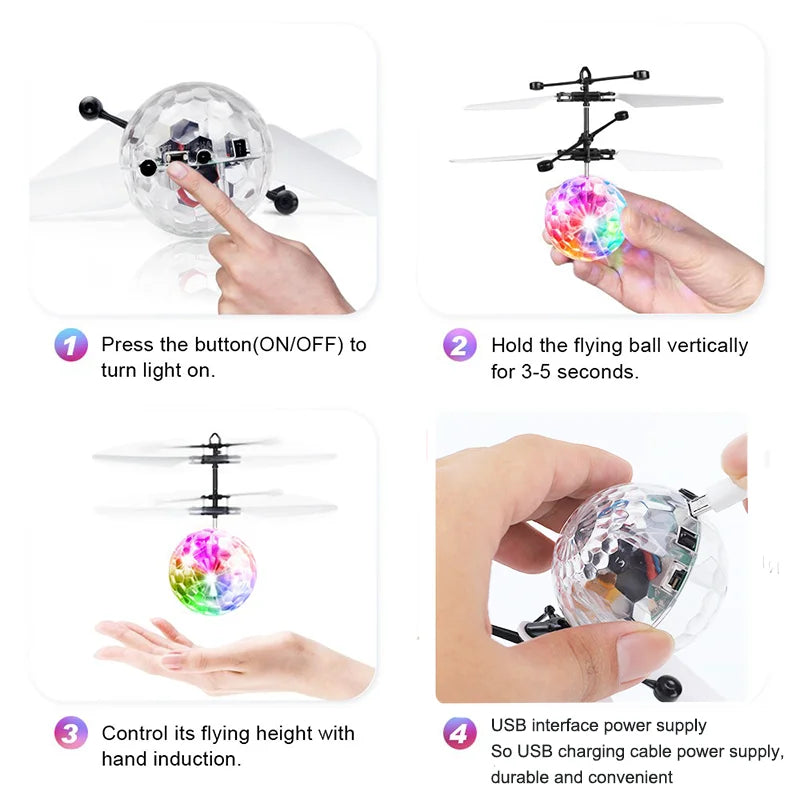 Led Light Suspension Crystal Ball Infrared Induction RC Gesture Control Colorful Glowing Toys Unique Gift for Kids