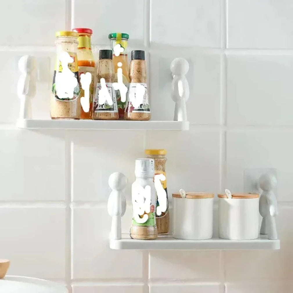 2025 Self-adhesive Bathroom Shampoo Storage Racks Plastic Shelf Storage Organization Shelves Support Holder