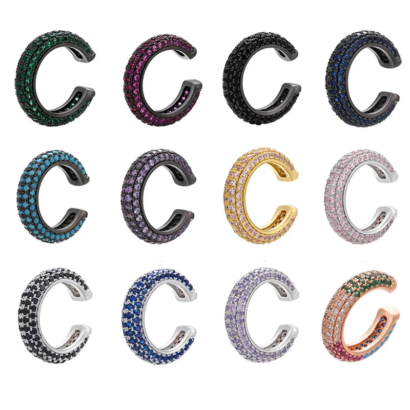 1 Piece Ear Clip on Earring Cuff Rainbow CZ Gold Silver Color Earing Jewelry Aretes Non Pierced Blue Black Clear Clipping