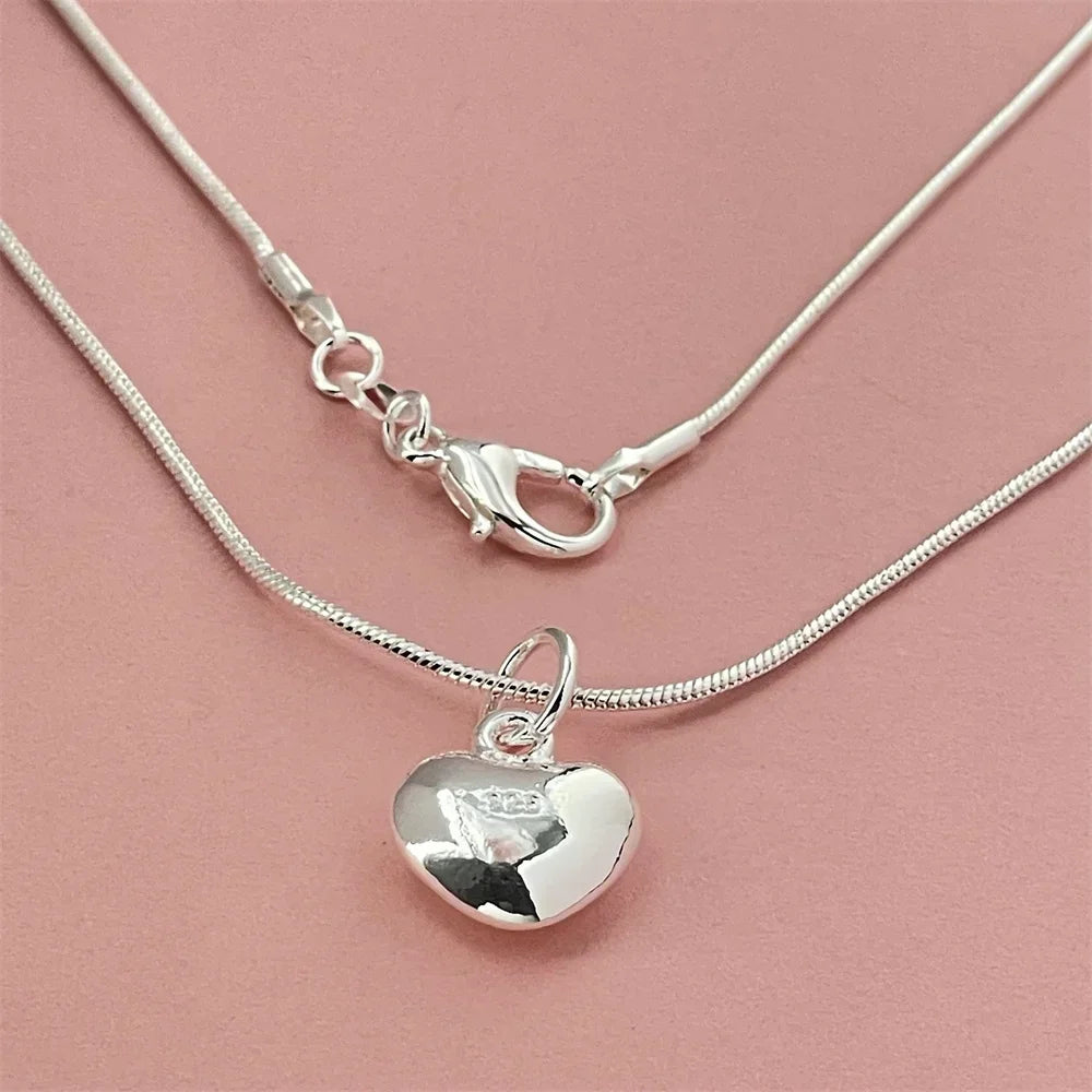 fashion 925 sterling silver designer jewelry lovely heart pendant with snake bone chain necklace for women gifts