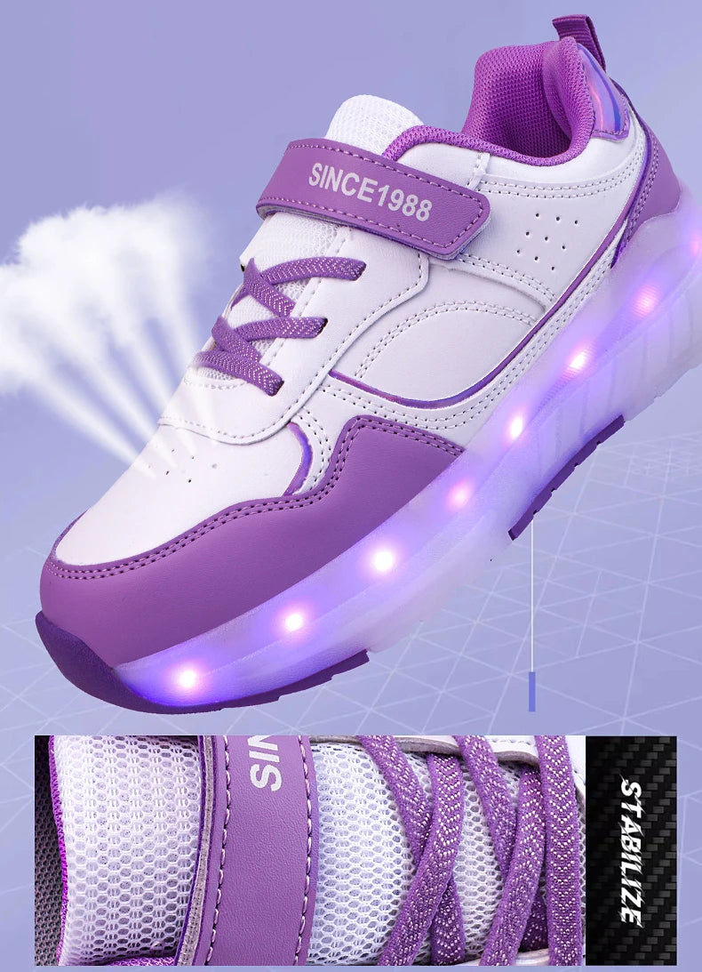 Luminous Roller Skate Shoes Wheels Removeable Sneakers Kids Roller Shoes USB Charge Light Up Sport Skate Board Shoes Boys Girls