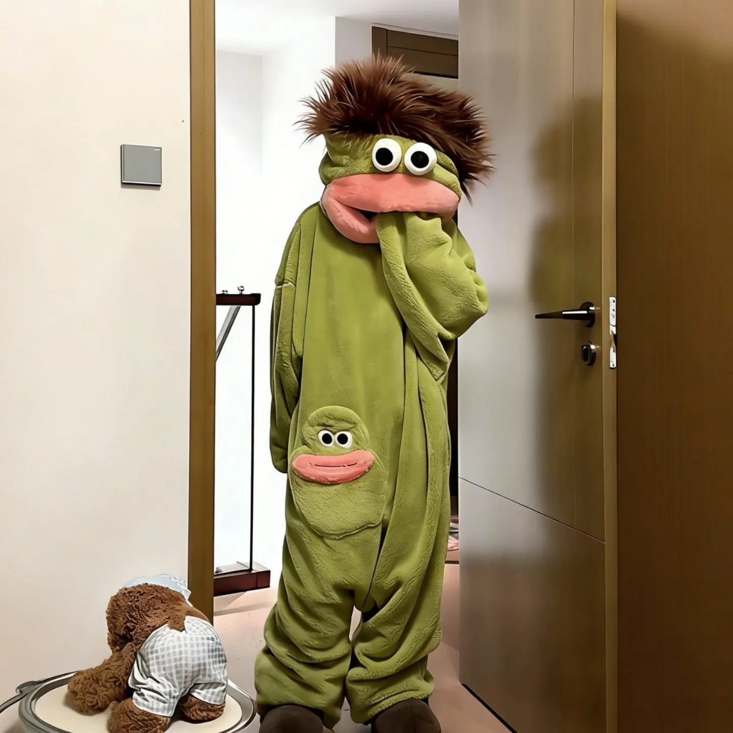 Hot Big Mouth Monster Cute Funny Onesie Pajamas Thickened Coral Fleece Homewear For Couples Men Women Autumn Cartoon Pajamas