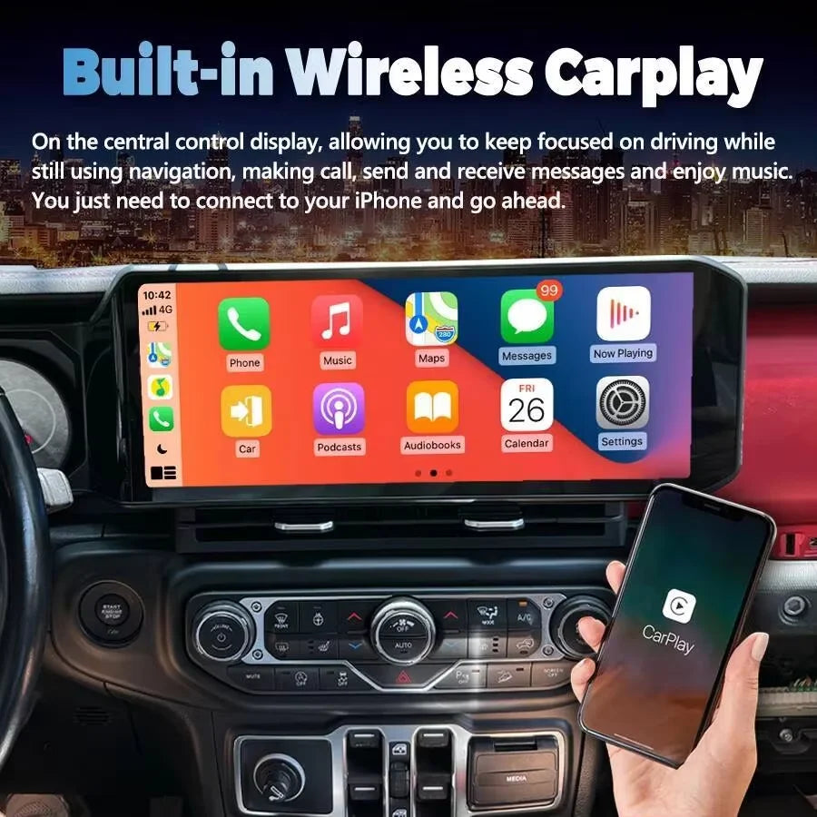 12.3" Android 14 CarPlay Auto Car Radio For Jeep Wrangler 2018-2022 Touch Screen Multimedia Stereo Player GPS Navi dsp Head Unit