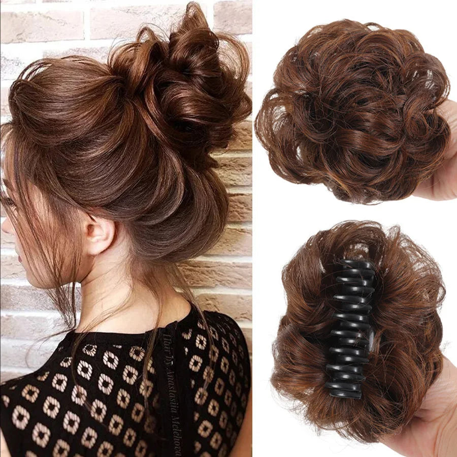 6 Inch Claw Clip Messy Bun Wig Curly Wavy Synthetic Hair Extensions for Women for Updo Hairstyles Halloween and Christmas
