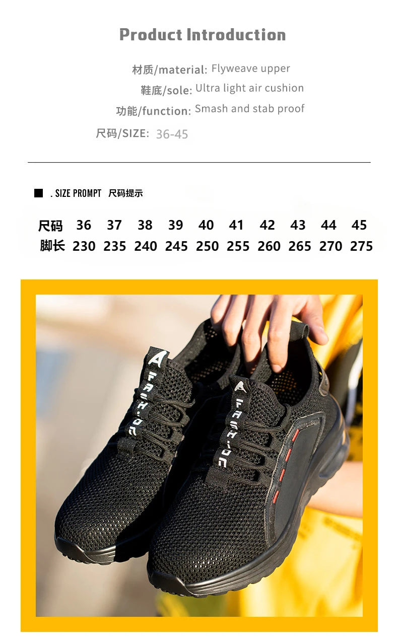 Work Sneakers Steel Toe Shoes Men Safety Shoes Puncture-Proof Work Shoes Boots Fashion Indestructible Footwear Security