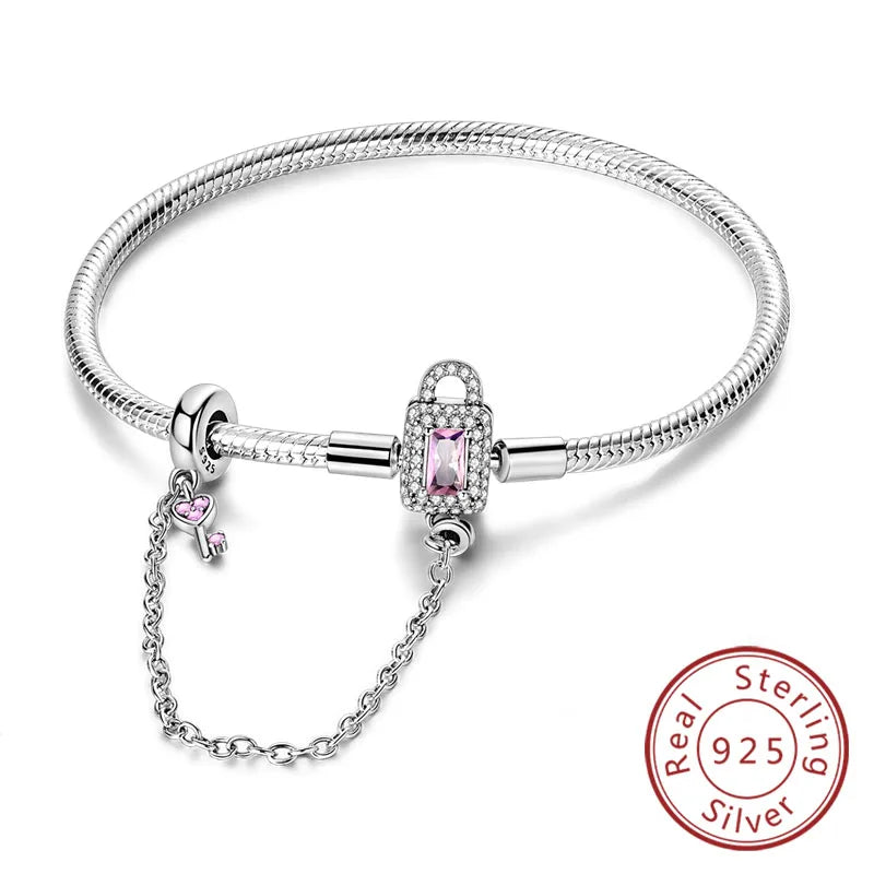 Bracelet Original 925 Sterling Silver Charm Bracelet 17-20CM Love Heart Pave Zirconia Bracelet for Women DIY Charm Jewelry Gifts