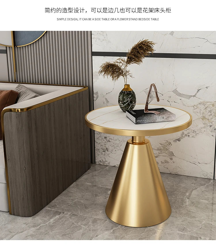 Luxury Round Side Table with Marble Top and Metal Base Modern End Table for Small Space Living Room Bedroom Hotel Use