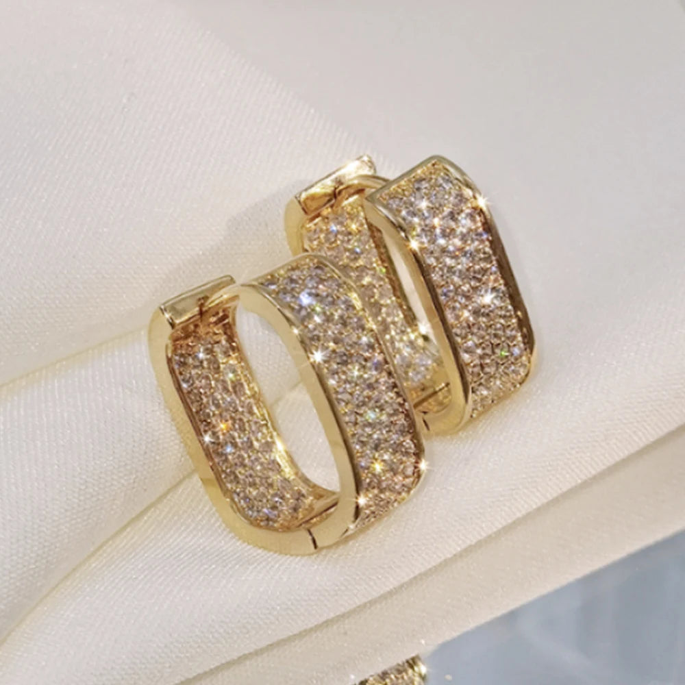 Huitan Korean Fashion Paved CZ Hoop Earrings for Women Metal Silver Color/Gold Color Simple Versatile Earrings Hot Jewelry