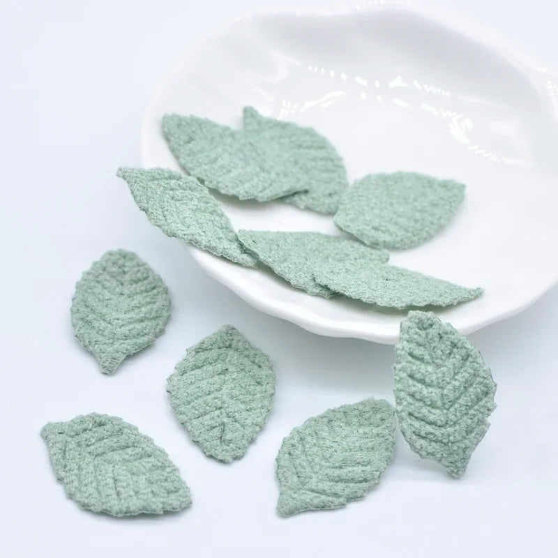 100Pcs 18*27mm Woolen Leaf Padded Flower Appliques for Children's Crafts Headwear Accessories DIY Hair Clips Earing Decoration