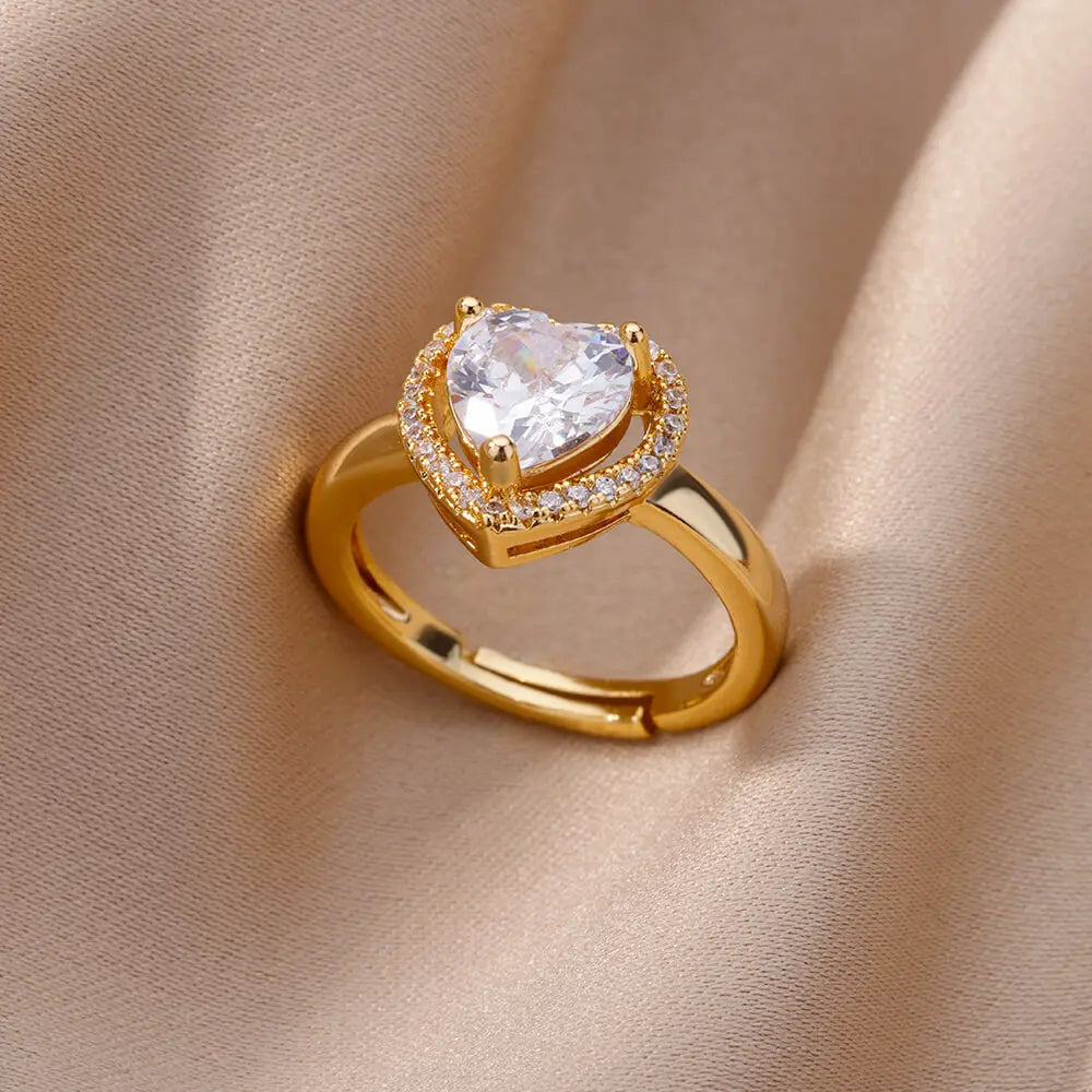 Fashion Chain Hollow Out Rings For Women Gold Color Stainless Steel Zircon Cross Open Ring Trendy Wedding Aesthetic Jewerly Gift