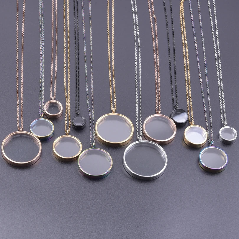 1Pc Inner Size 10-40mm Round Glass Memory Coin Holder Locket Pendant Necklaces Floating Living Relicario Collares Jewelry Bulk