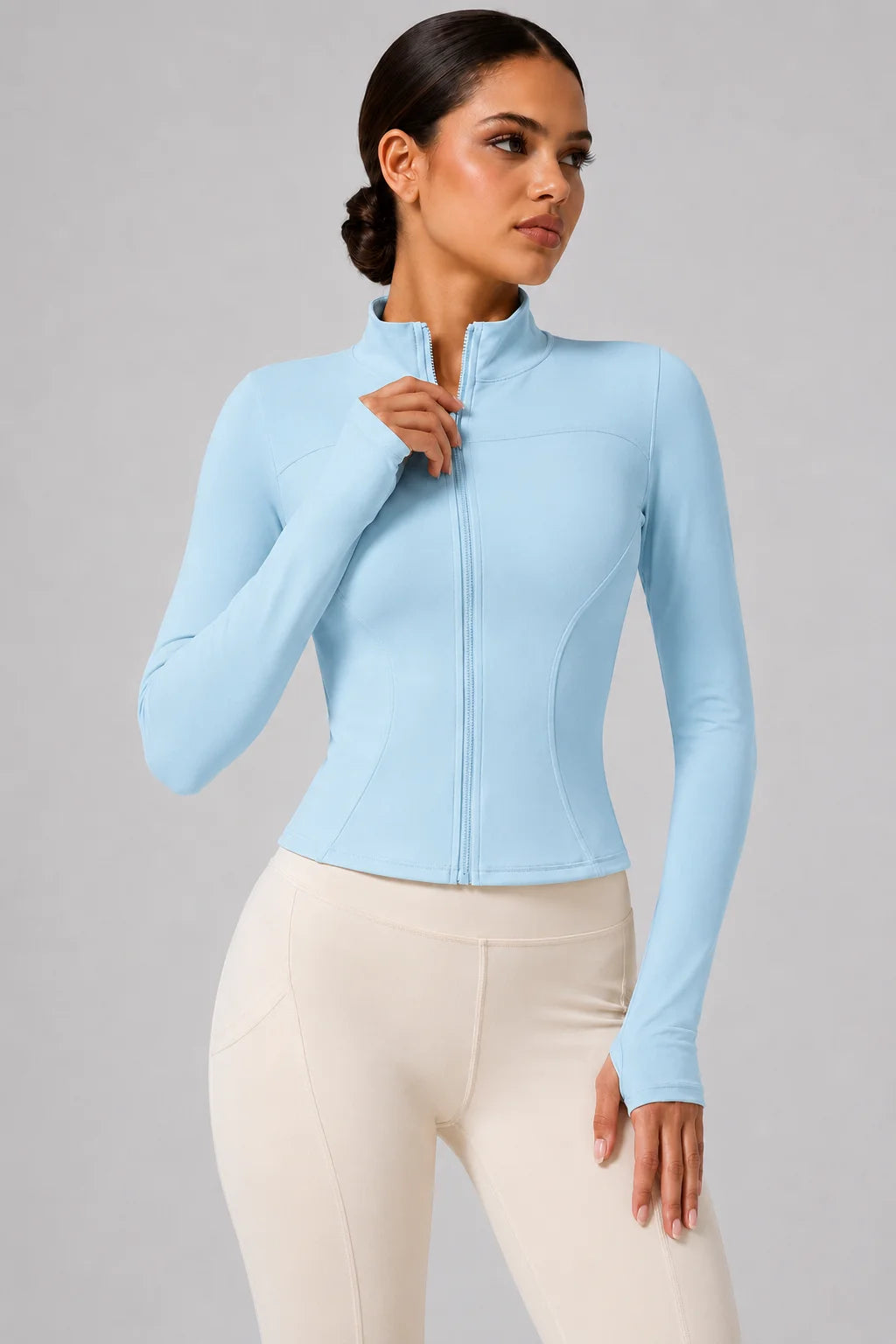 Women's Full-Zip Yoga Jacket, Slim Fit Long Sleeve Athletic Top with Thumb Holes, Lightweight Stretchy Workout Jacket for Runnin