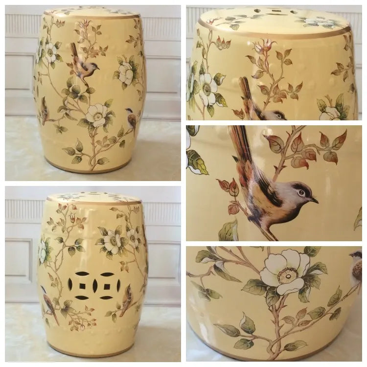 Shoe Changing Stool Flower Bird Ceramic Drum Stool Dressing Antique Drum Sitting Stool Living Room Furniture Luxury Dresser