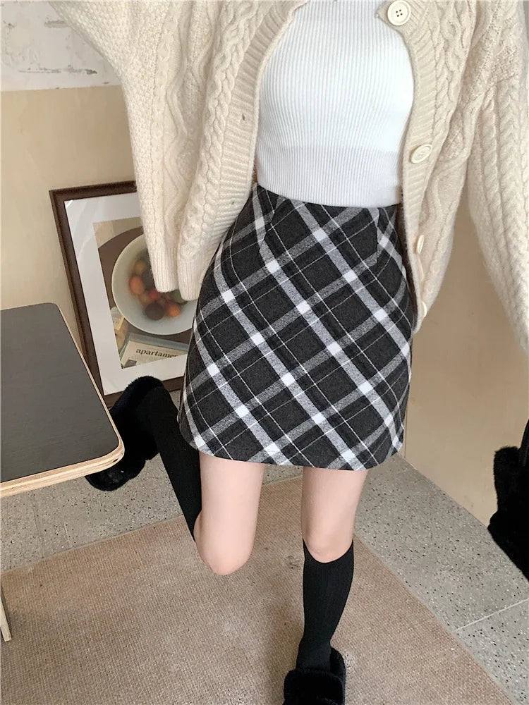 ITOOLIN Womem Vintage Plaid Tweed A-line Skirt Casual High Waist Mini Skirt Women Preppy Style Bodycon Skirts Spring Summer 2026
