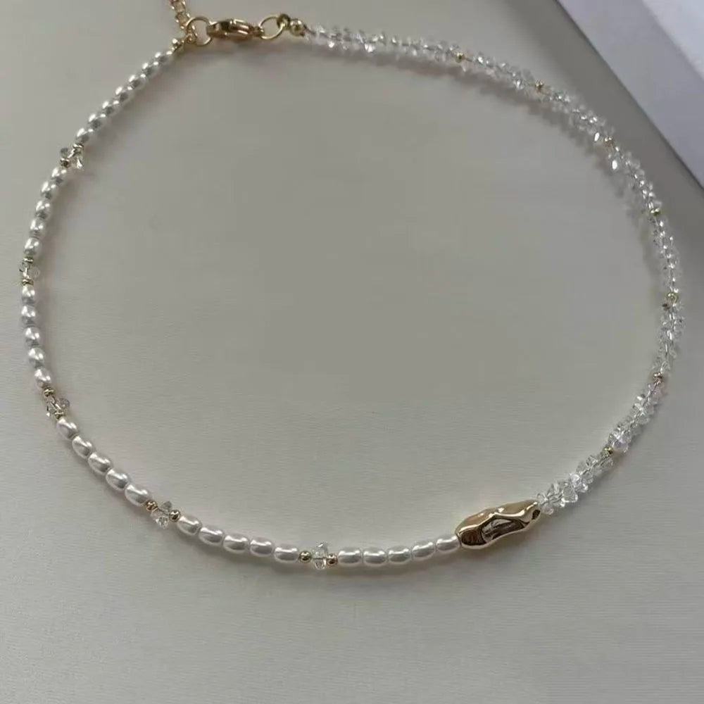 Fashion Tassel Chain Pendant Necklace For Women Boho Transparent Crystal & Imitation Pearl Chain Jewelry Valentine's Gift N0538