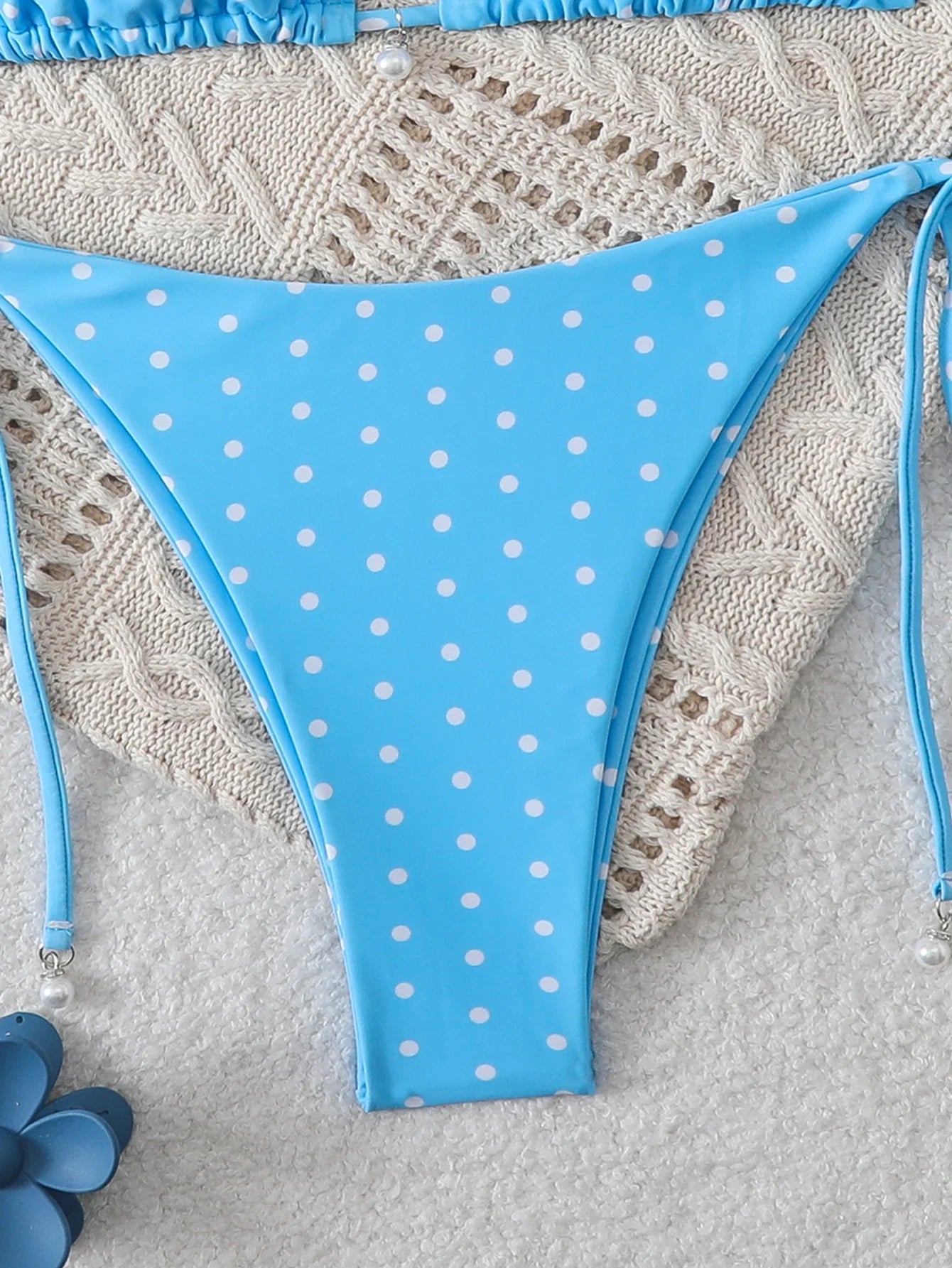 Women's Sexy Polka Dot Halter Bikini Set Lace-Up Low Waist Two-Piece Triangle Thong Swimwear Tie On Side Brazilian Biquinis