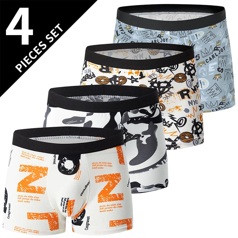 4/10piece Men's European And American Size Printed Fashionable Underwear Comfortable Plus Size Boxer Shorts Casual Sports Shorts