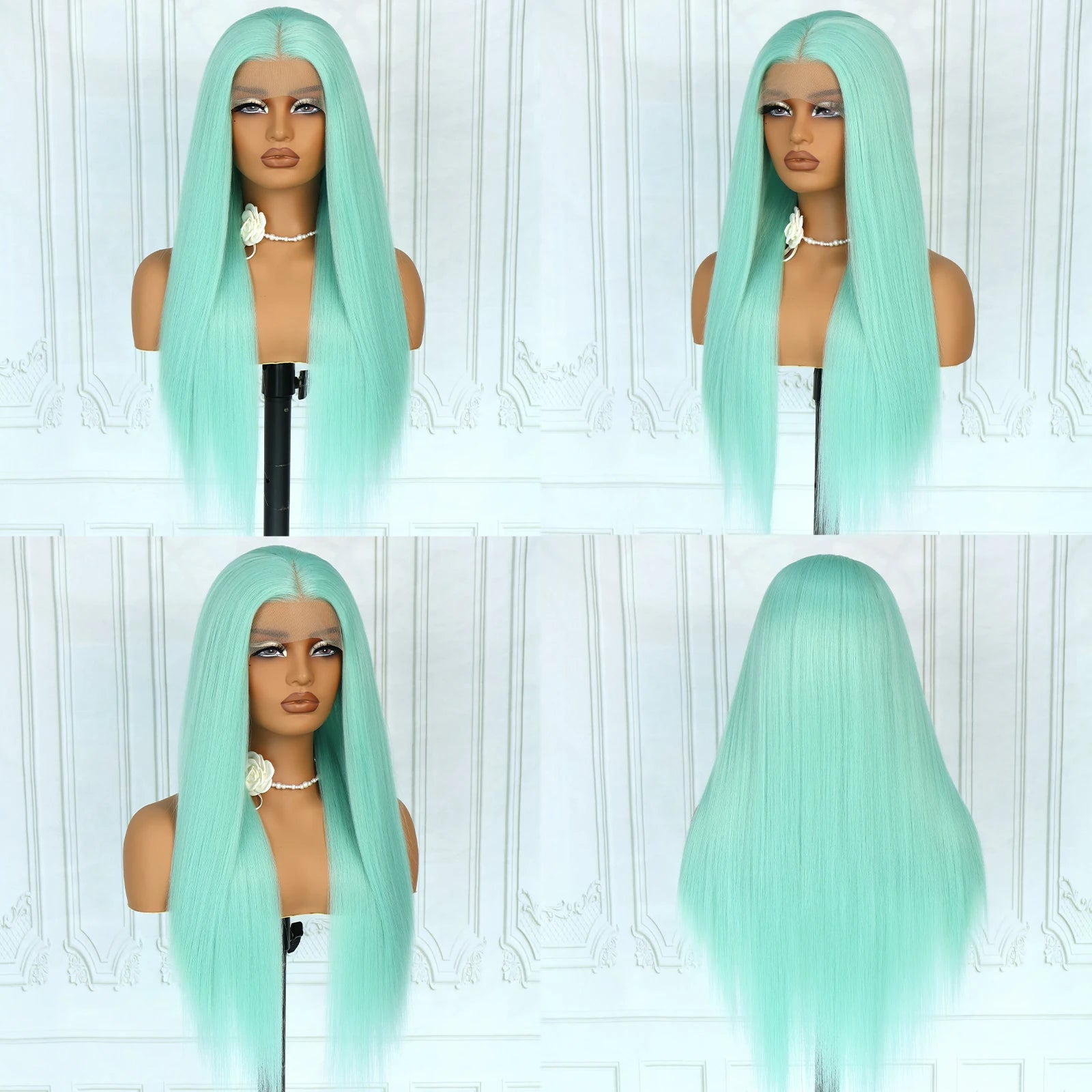 Aubree Synthetic Wigs Blue Hair 13*4 Lace Front Wigs For Daily Use Party Time Long Straight 28 inches 180% Density Glueless