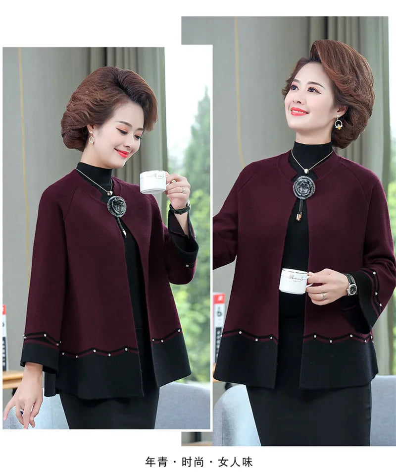 2023 New Spring Autumn Mother Sweater Knitted Cardigan   Jacket Noble Elegant Womem Sweater Coat Middle Aged Female Knitwear Top