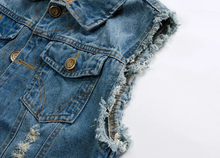 Men Denim Vests Jackets Waistcoats Light Blue Ripped Denim Coats Vests New Fashion Male Cotton Slim Black Jeans Waistcoats 6XL