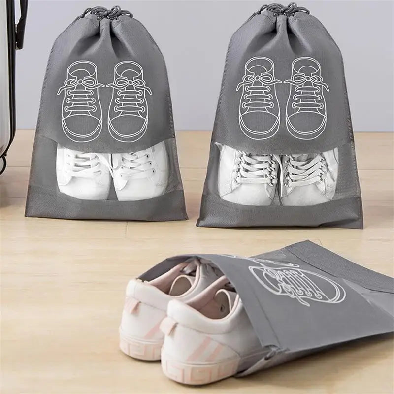 5pcs Shoes Storage Bag Closet Organizer Non Woven Travel Portable Bag Waterproof Pocket Clothing Classified Draw Hanging Bag