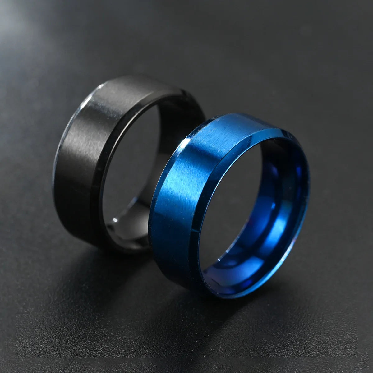 8MM Classic Stainless Steel Ring For Men Women 7 Color Double Inclined Plane Matte Wedding Band Couples Rings Fashion Jewelry
