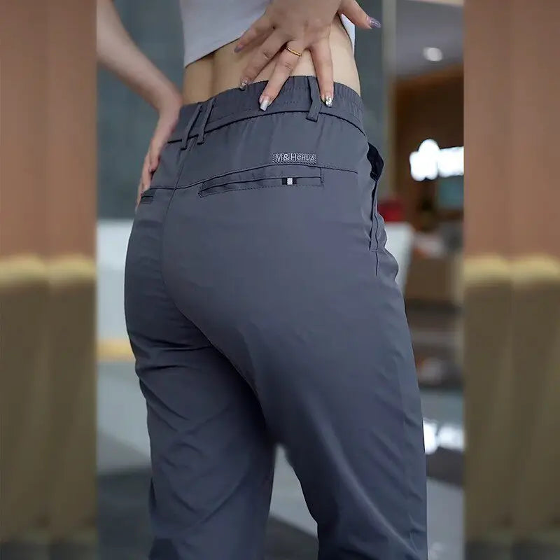 2026 Men's Ice Silk Straight Leg Thin Breathable Casual Pants Summer Business Long Trousers Fashionable Versatile Lightweight