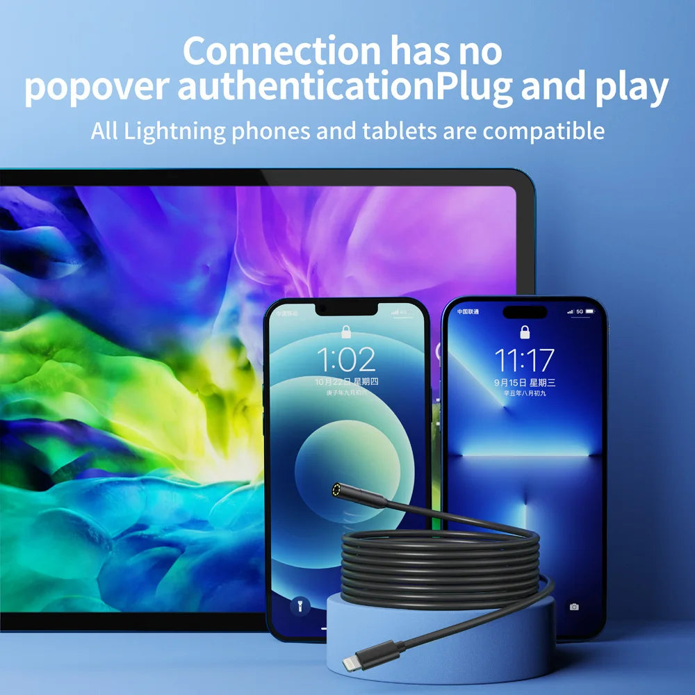 Industrial Endoscope Camera with two port for iOS/Android System HD 960P Inspection Sewer Borescope Camera for Checking Car