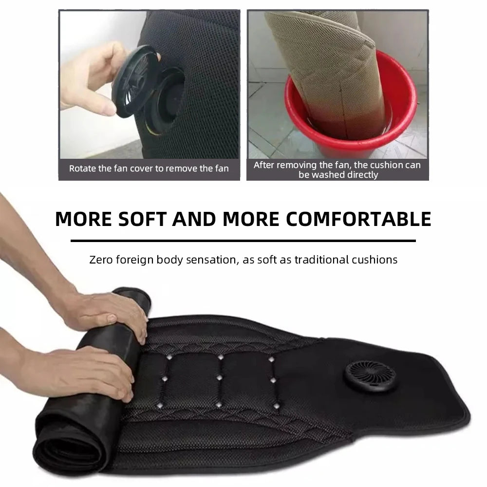 Universal Car Summer Cool Air Seat Cushion 12V/24V USB Charging Breathable Car Seat Cover With Fan Multi-color 3-SpeedAdjustment