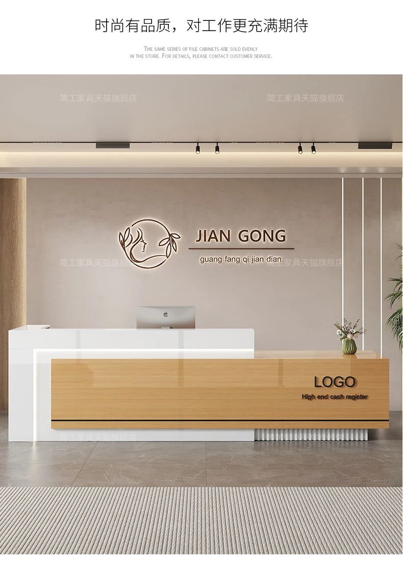 Customized Premium Desk Table Glamour Luxury Simple Elegant Reception Desk Modern Design Recepcion Mostrador Office Furniture